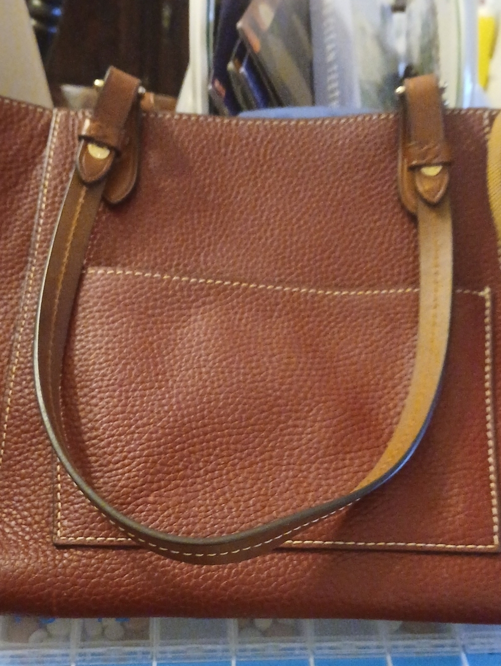 Dooney & Bourke Red Pebble Leather Tote with Tan Straps